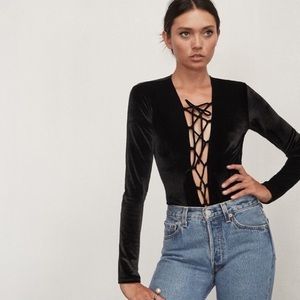 Reformation Velvet Avalon Lace-Up Bodysuit